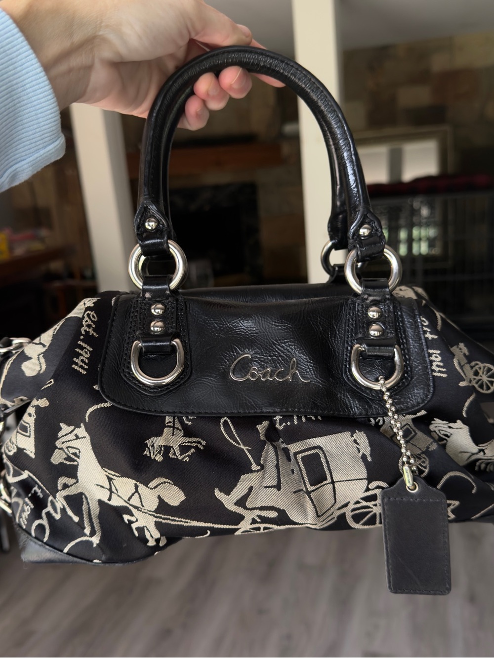 Coach Black & Cream Signature Carriage Satchel